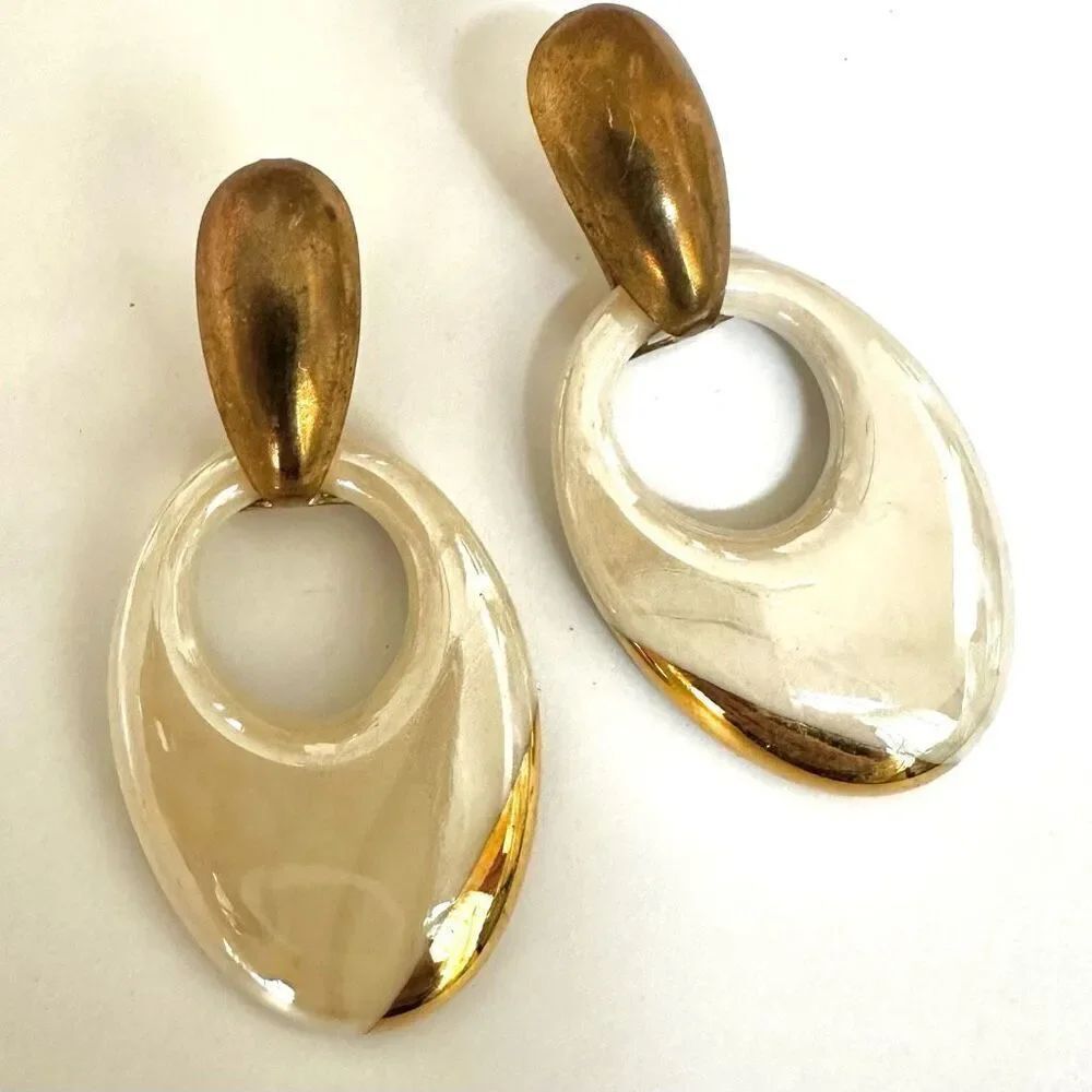Cream and gold enamel ceramic earrings